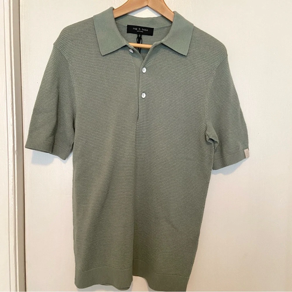 $225 Rag & Bone Lewis Knitwear Polo Sage Green